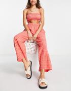 Topshop Gingham Shirred Cami And Pants Beach In Red And Pink - Part Of A Set-multi