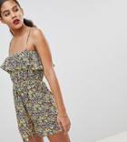 Fashion Union Tall Cami Romper With Ruffle In Vintage Ditsy Floral - Multi