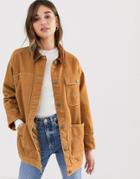 Monki Denim Jacket With Quilted Lining And Cord Collar In Rust-yellow