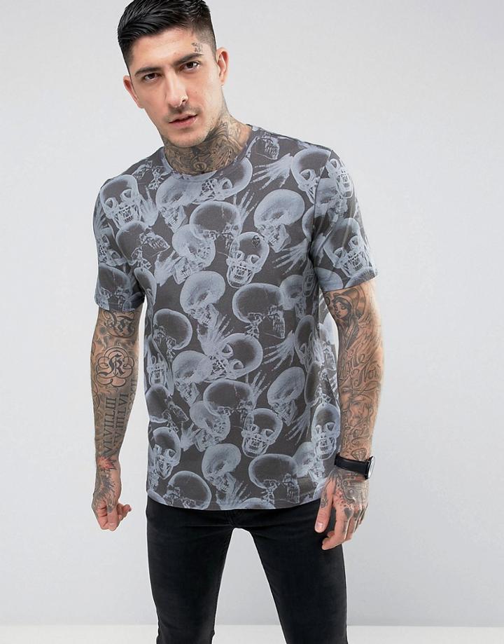 Noose & Monkey Regular T-shirt In Skull Print - Gray