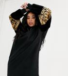 Asos Design Curve Sweat Dress With Leopard Print Sleeve Detail-multi