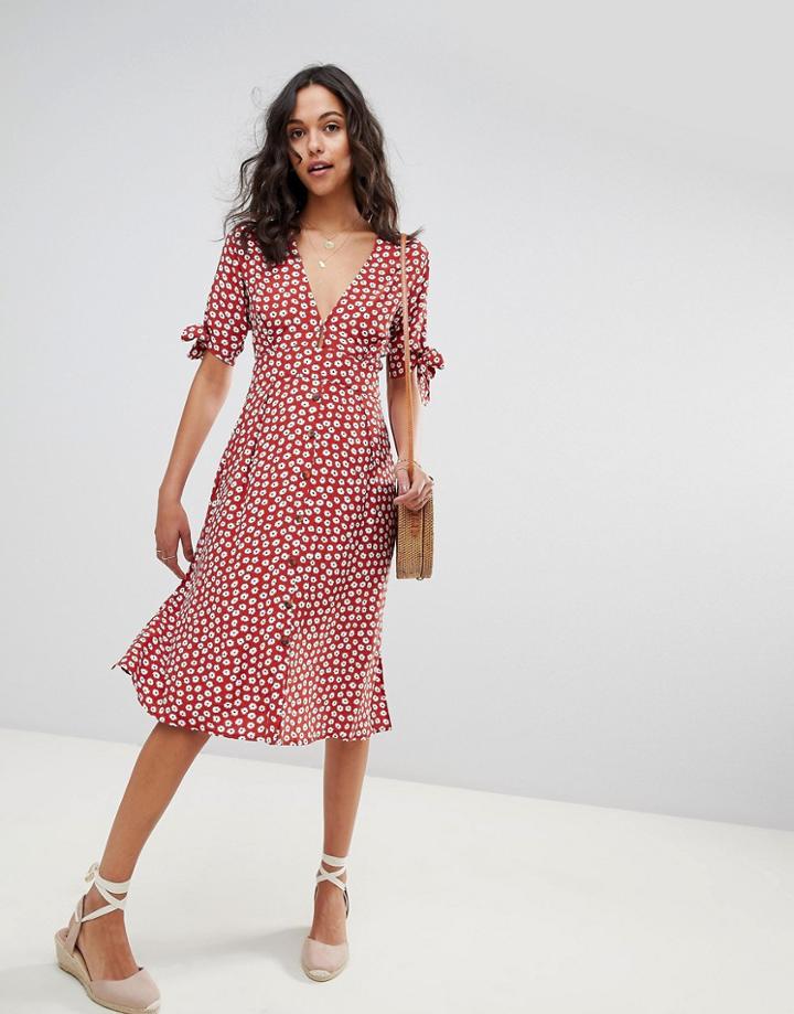 Faithfull Buttondown Midi Dress In Danica Floral - Red