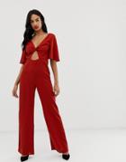 Fashion Union Twist Front Jumpsuit-red