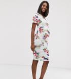 Blume Maternity Exclusive Wrap Front Stretch Midi Dress In Cream Floral - Cream