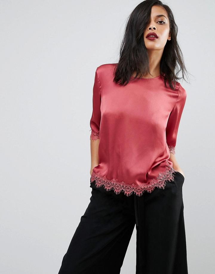 Minimum Lace Trimmed Top - Pink