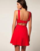 Asos Skater Dress With Cut Out Back - Red
