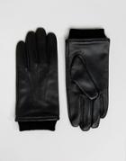 Barneys Leather Gloves With Cuff Detail Black - Black