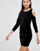 Parisian Velvet Dress With Cold Shoulder - Black