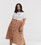 Asos Design Curve Button Front Midi Skirt With Pockets In Ditsy Floral Print - Multi