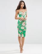 Asos Floral Deep Plunge Strappy Scuba Midi Dress - Multi
