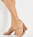 Asos Design Wide Fit Win Studded Mid Heeled Sandals In Beige-neutral