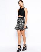 Finders Keepers Like Smoke Skirt With Peplum Hem - Leopard Print