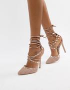 Public Desire Gosh Blush Studded Heeled Shoes - Beige
