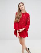 Endless Rose Lace Long Sleeve Dress - Berry Red
