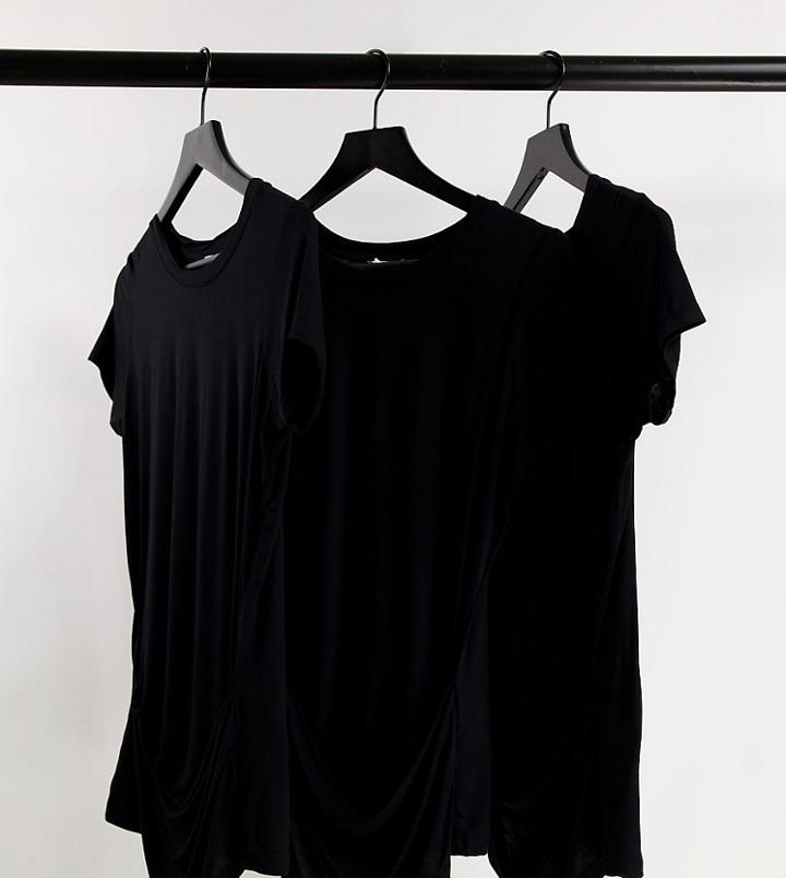Cotton: On Maternity 3 Pack Wrap Front Short Sleeve Top In Black
