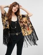 Asos Cropped Floral Kimono With Tassels - Multi