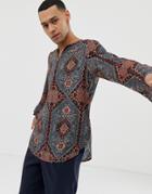 Asos Design Overhead Paisley Printed Shirt-blue