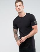 Asos Longline Muscle T-shirt With Text Embroidery & Print - Black