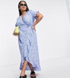 Vero Moda Curve Wrap Front Maxi Tea Dress In Blue Floral