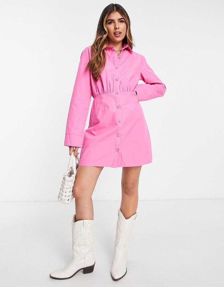 Lola May Shirt Dress In Hot Pink