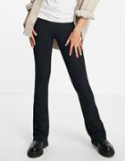 Topshop Ribbed Flared Pant In Black