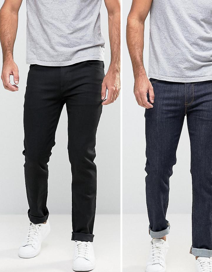 Asos Skinny Jeans 2 Pack In Black & Raw Blue Save - Multi