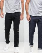 Asos Skinny Jeans 2 Pack In Black & Raw Blue Save - Multi