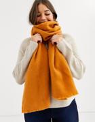 Asos Design Supersoft Long Woven Scarf With Raw Edge In Tobacco-yellow