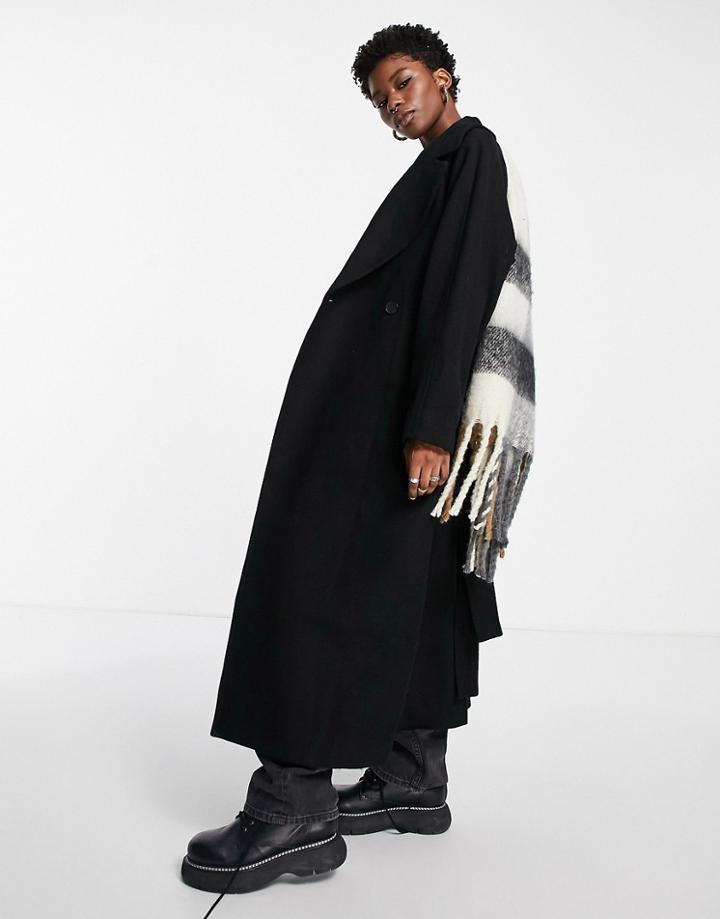 Weekday Kia Recycled Wool Belted Coat In Black