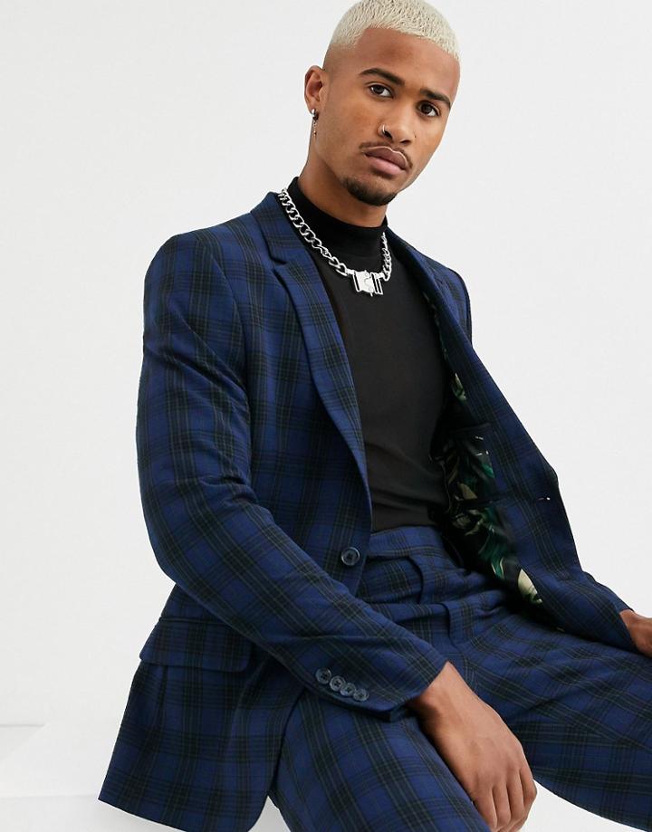 Asos Design Skinny Suit Jacket In Navy Seersucker