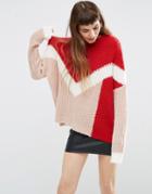 Asos Chunky Sweater In Chevron Color Block - Multi