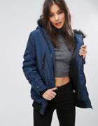 Missguided Ruched Parka Coat - Navy