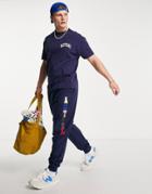 Asos Actual Regular T-shirt With Towelling Applique Logo In Navy