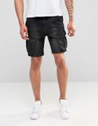 Asos Slim Fit Denim Shorts With Cargo Styling In Black - Black