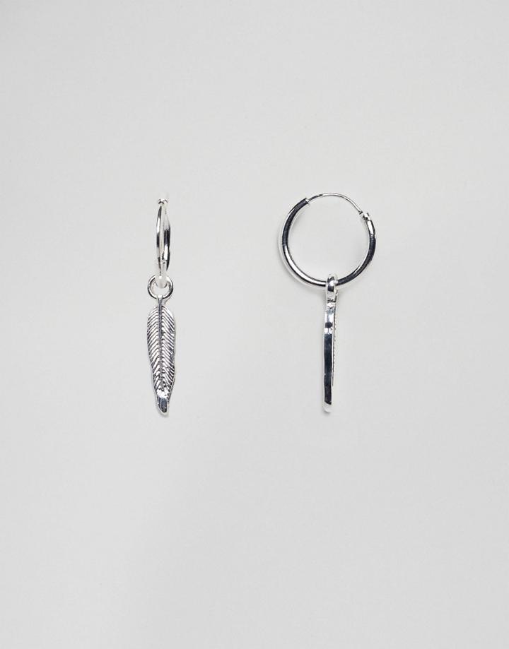 Chained & Able Hanging Feather Earrings In Silver - Silver