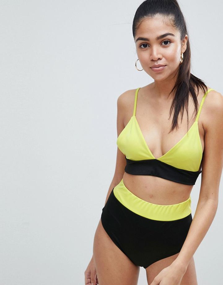 Prettylittlething Color Block Bikini Top - Green
