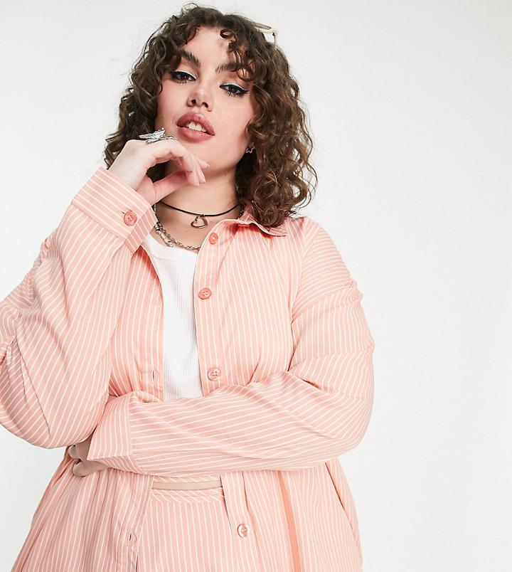 Heartbreak Plus Oversized Shirt In Pink Stripe - Part Of A Set