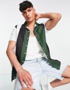 Le Breve Stripe Revere Shirt In Green Black White