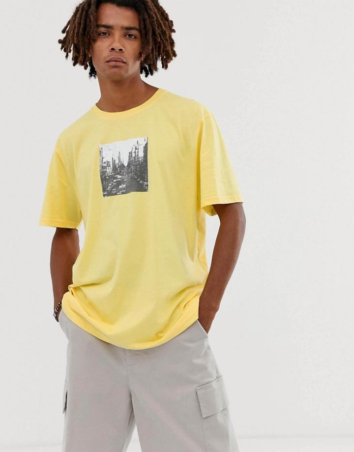 Brooklyn Supply Co Extreme Oversized T-shirt With City Print In Yellow