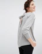 Willow And Paige Relaxed Sweater With Tie Back Detail - Gray