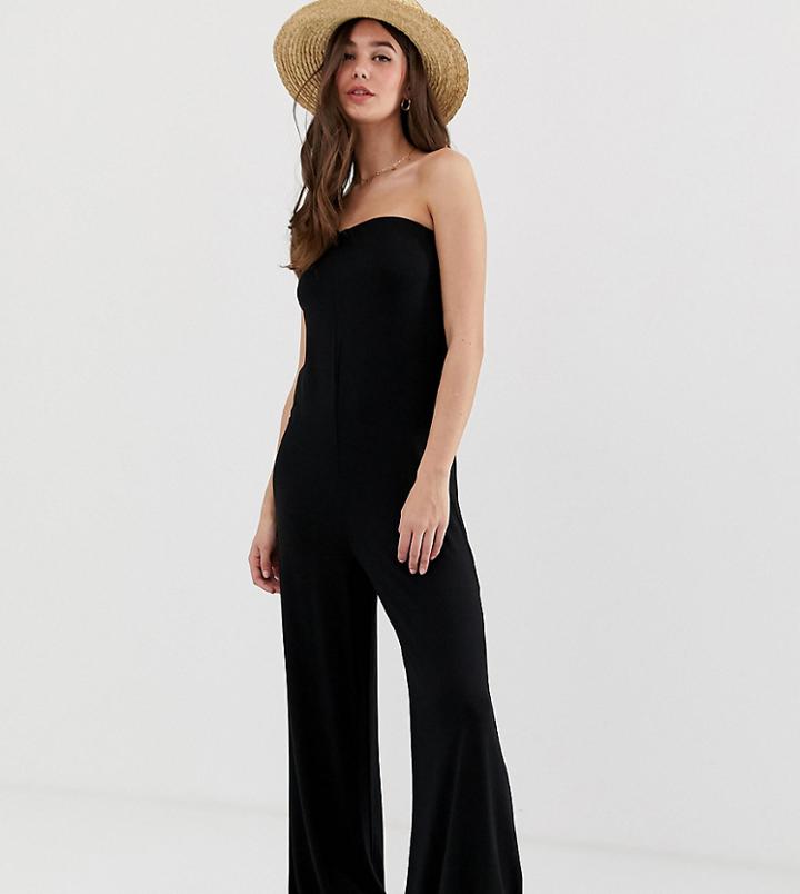 Asos Design Tall Bandeau Jumpsuit With Wide Leg-black