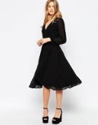 Asos Midi Dress With 70's Blouson Sleeves And Wrap Front - Black