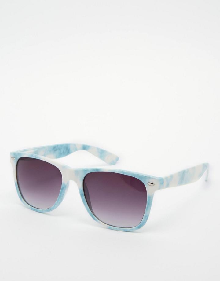 Asos Square Sunglasses With Cloud Print - Blue