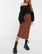 Daisy Street Midi Skirt In Tiny Leopard Print-brown