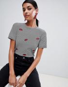 Warehouse Stripe And Lips T-shirt In Multi - White