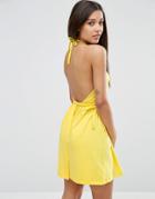 Asos Halter Backless Wrap Mini Sundress - Yellow