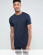 Asos Tall Longline T-shirt With Crew Neck In Navy - Navy
