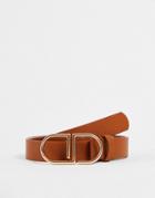 Asos Design Monogram Buckle Waist And Hip Belt In Tan-brown