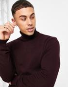 Brave Soul Cotton Roll Neck Sweater In Dark Burgundy-red