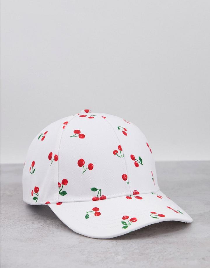 Asos Design Coordinating Baseball Cap In Cherry Print-multi